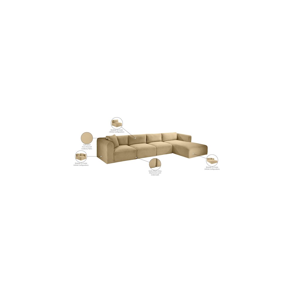 Shaggy Camel Corduroy Performance Fabric Modular Sectional