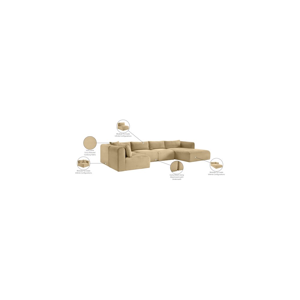 Shaggy Camel Corduroy Performance Fabric Modular Sectional