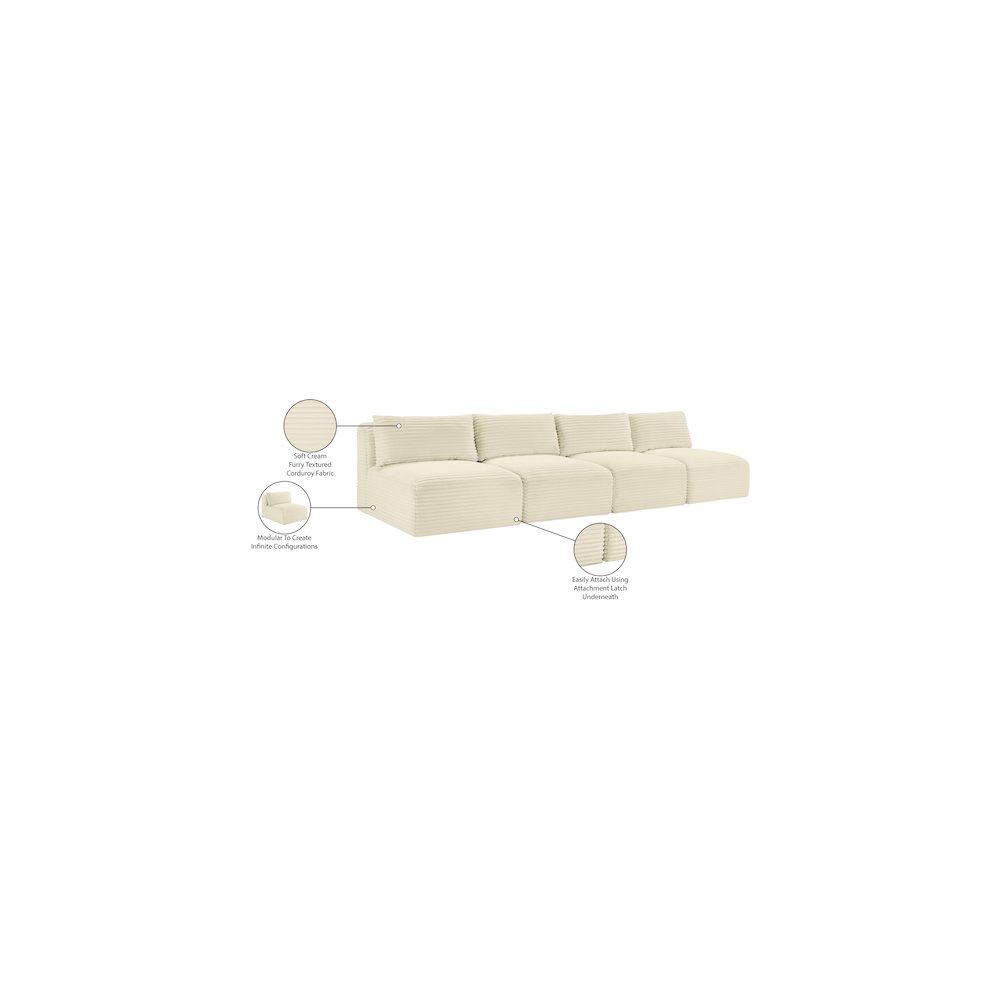 Shaggy Cream Corduroy Performance Fabric Modular Sofa