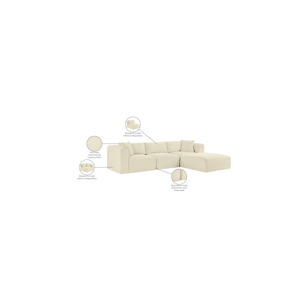 Shaggy Cream Corduroy Performance Fabric Modular Sectional