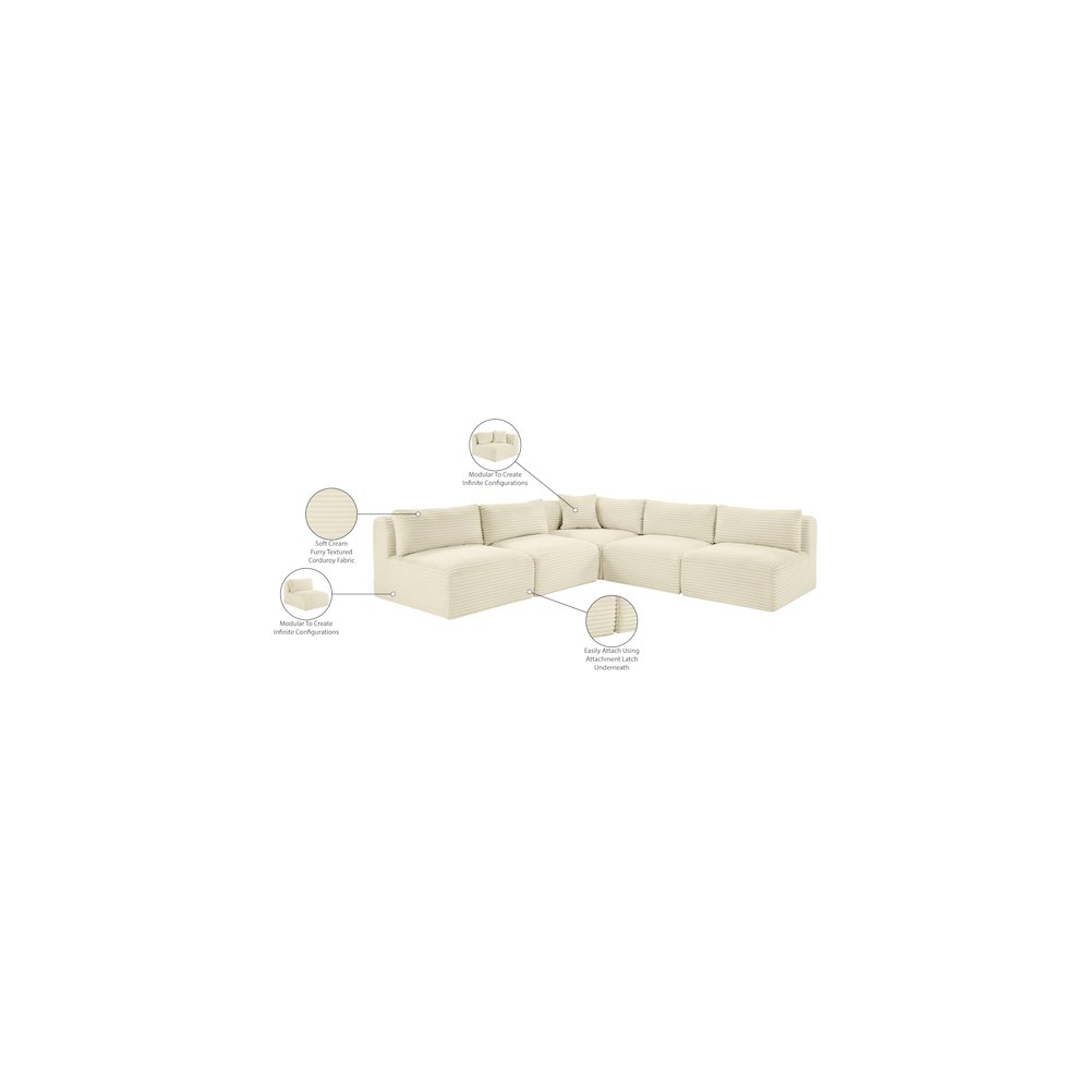 Shaggy Cream Corduroy Performance Fabric Modular Sectional