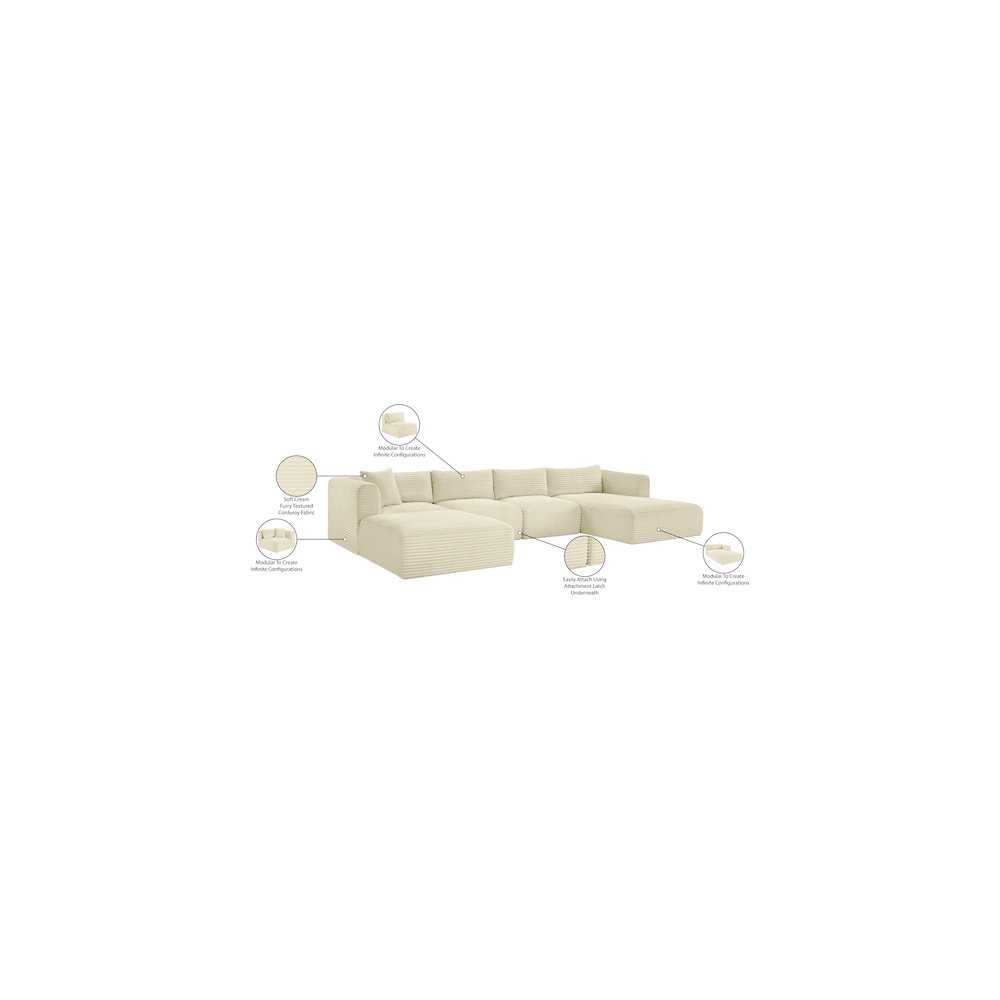 Shaggy Cream Corduroy Performance Fabric Modular Sectional