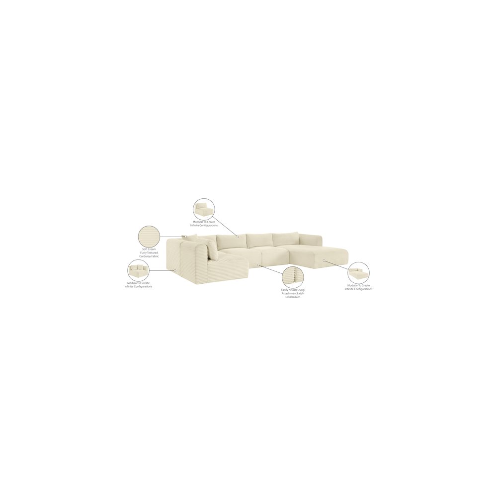 Shaggy Cream Corduroy Performance Fabric Modular Sectional