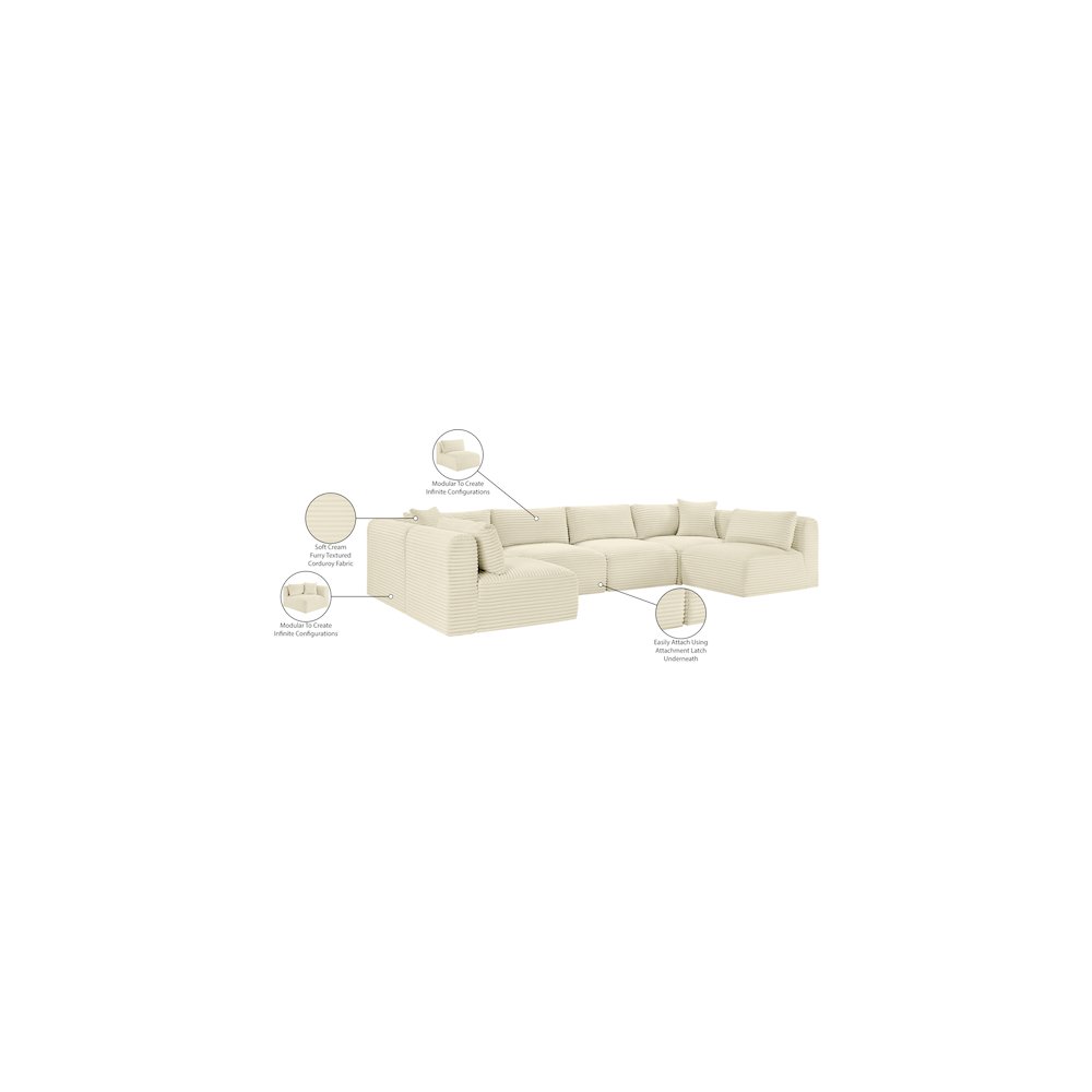 Shaggy Cream Corduroy Performance Fabric Modular Sectional