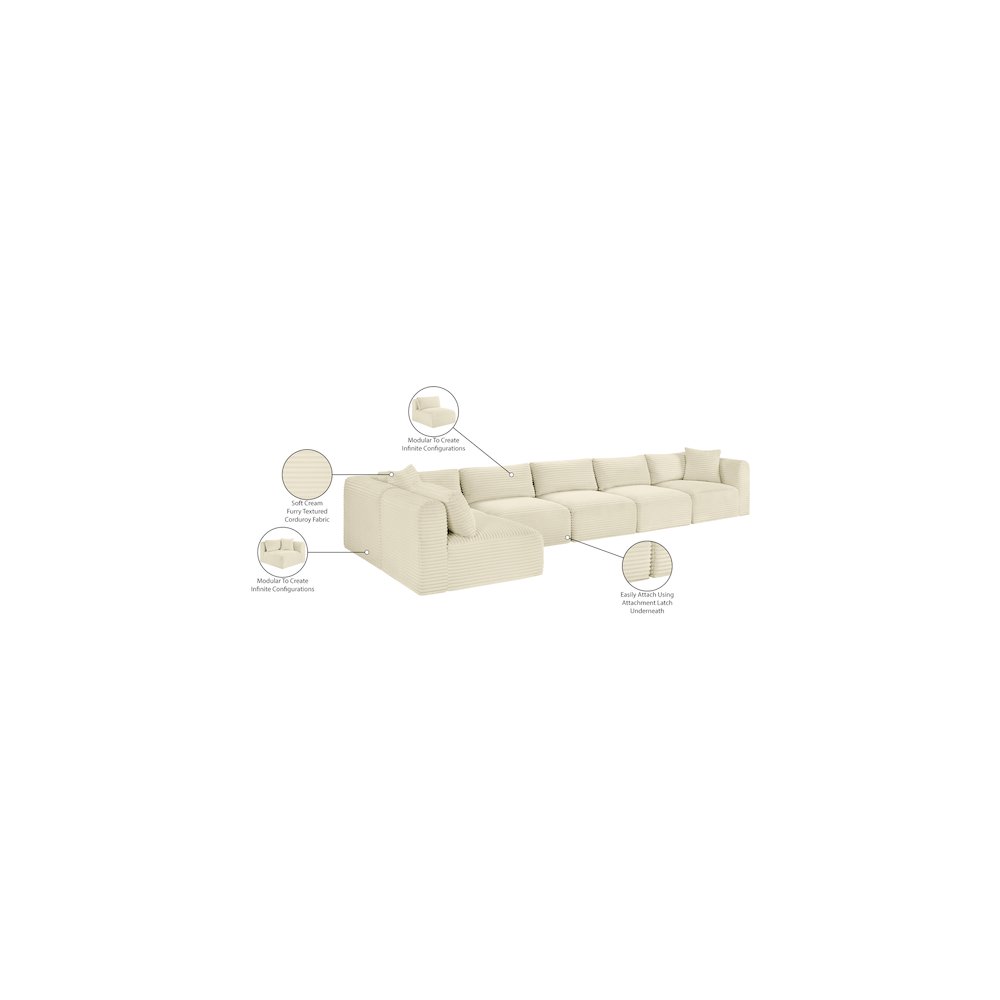 Shaggy Cream Corduroy Performance Fabric Modular Sectional