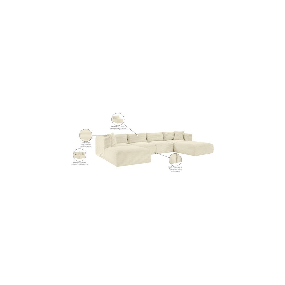 Shaggy Cream Corduroy Performance Fabric Modular Sectional