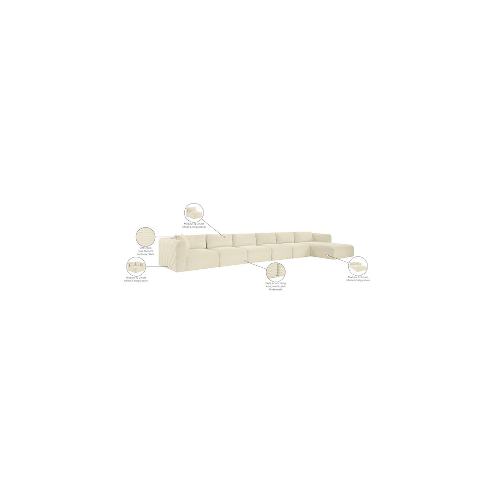 Shaggy Cream Corduroy Performance Fabric Modular Sectional