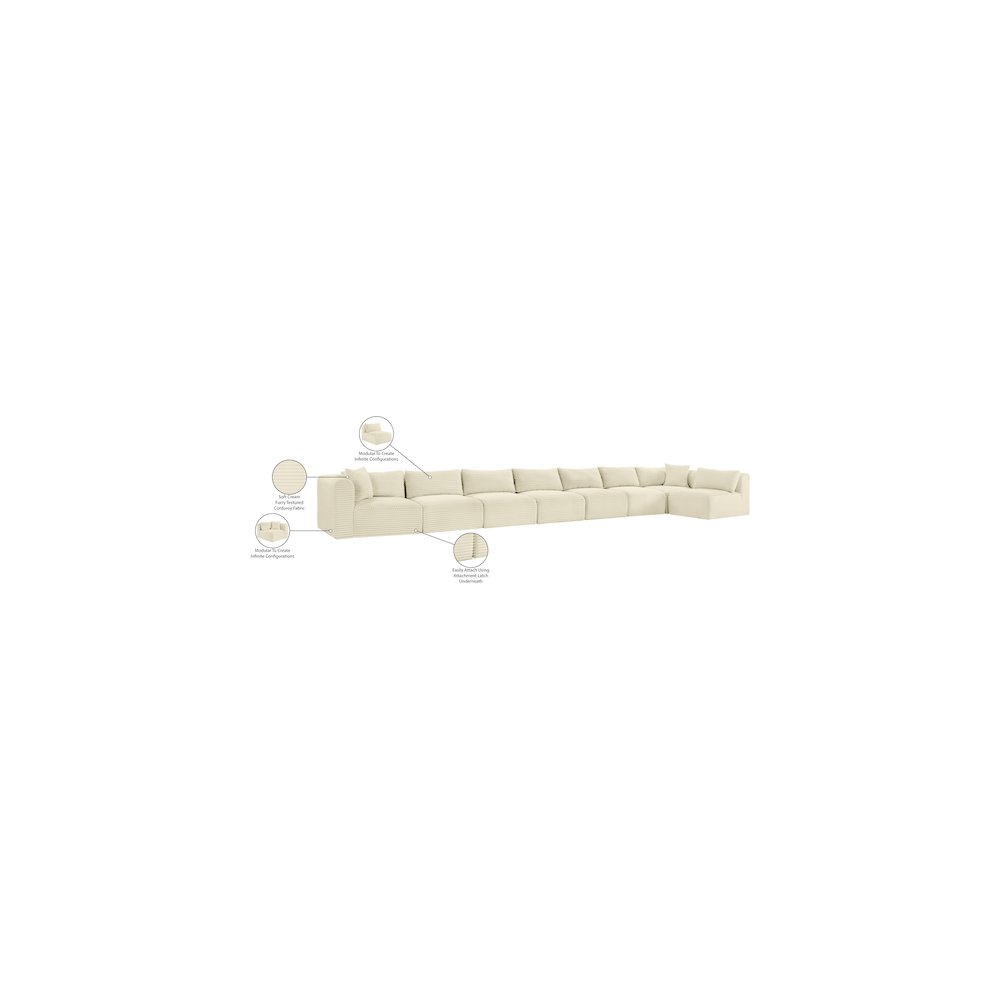 Shaggy Cream Corduroy Performance Fabric Modular Sectional