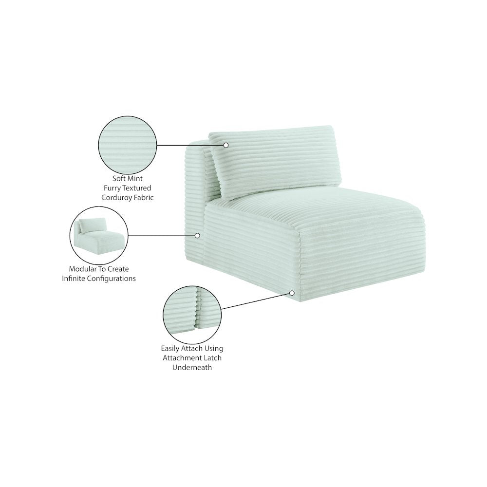 Shaggy Mint Corduroy Performance Fabric Armless Chair