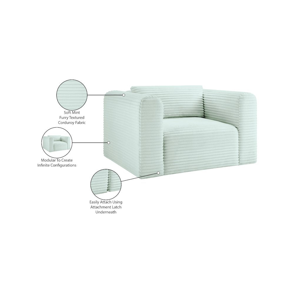 Shaggy Mint Corduroy Performance Fabric Arm Chair