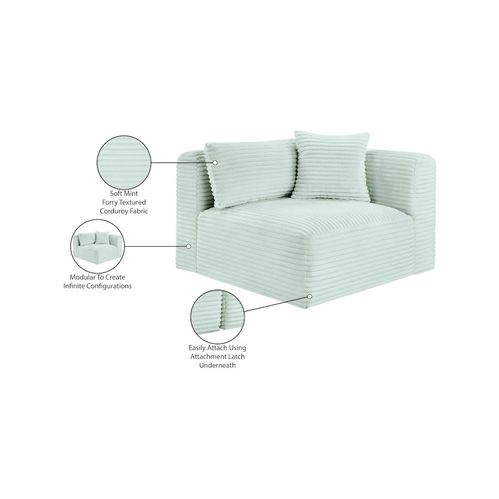 Shaggy Mint Corduroy Performance Fabric Corner Chair