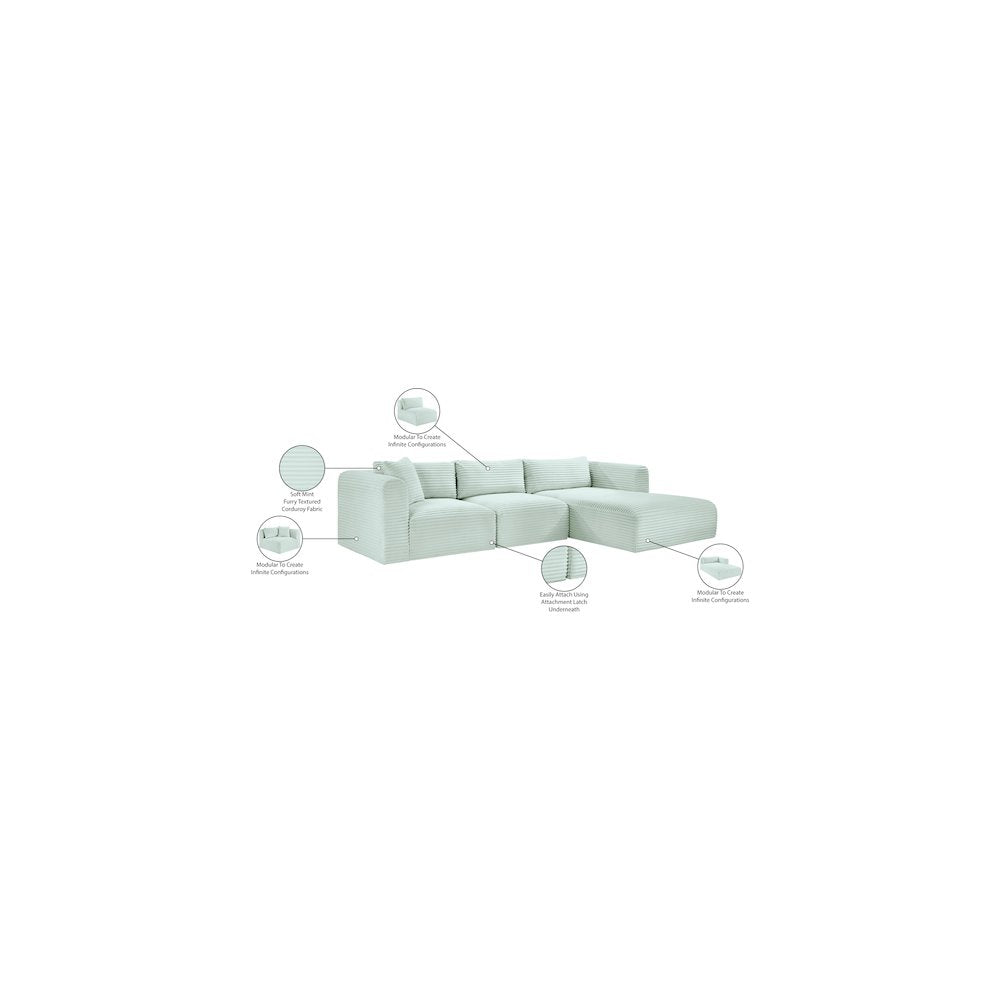 Shaggy Mint Corduroy Performance Fabric Modular Sectional