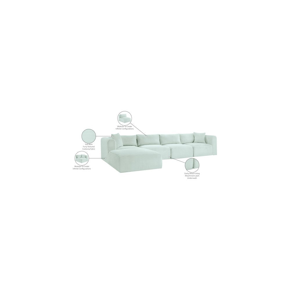 Shaggy Mint Corduroy Performance Fabric Modular Sectional