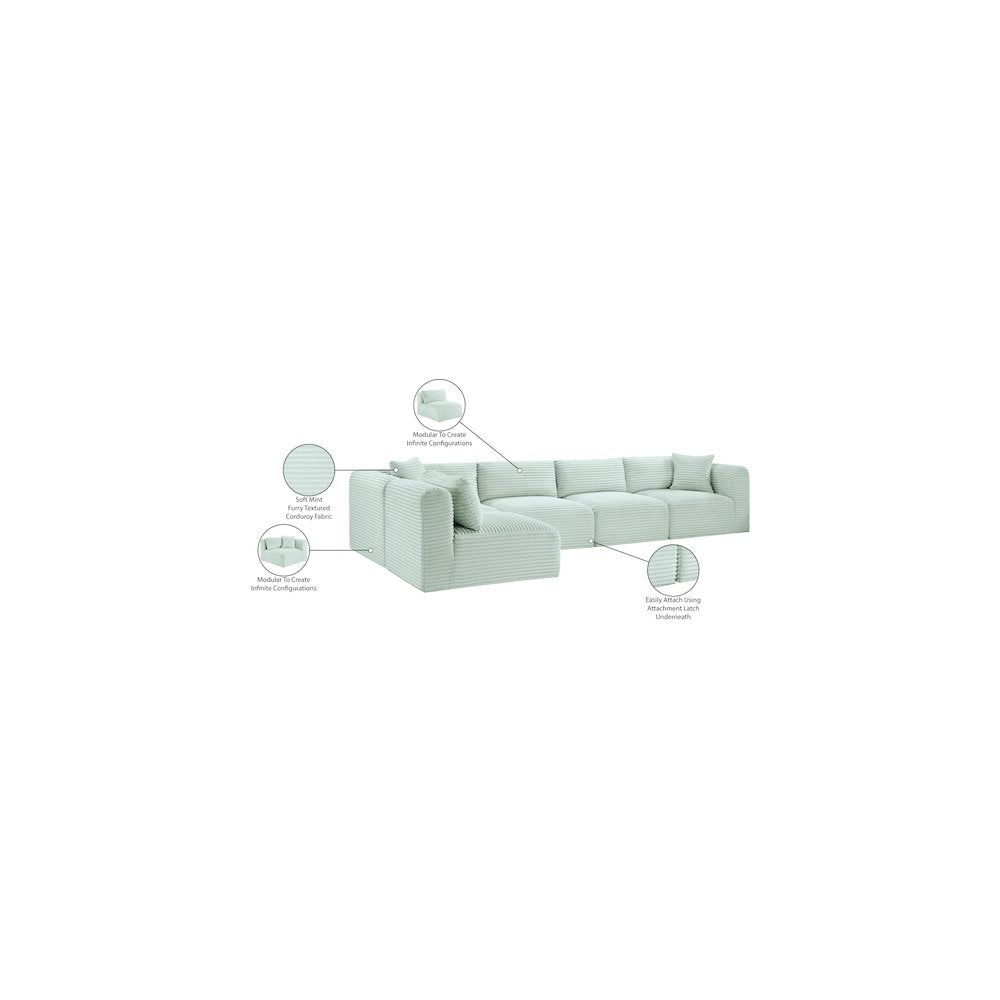 Shaggy Mint Corduroy Performance Fabric Modular Sectional