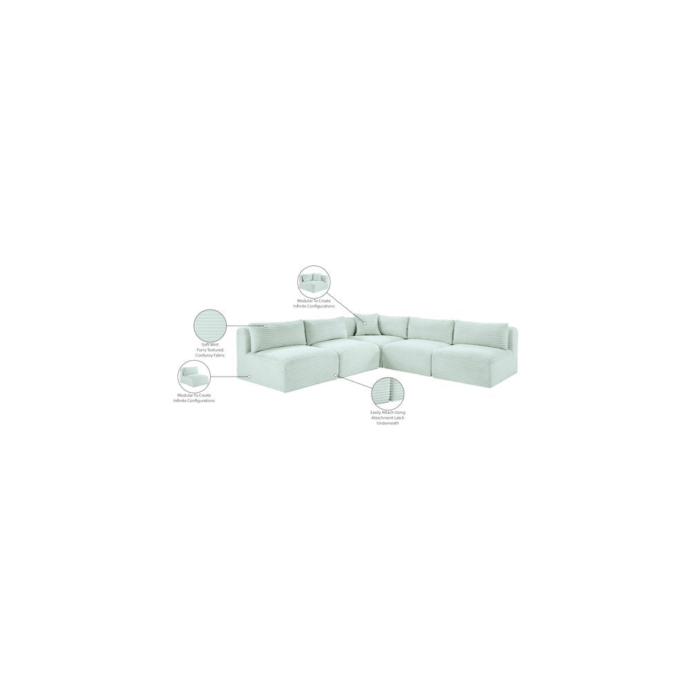 Shaggy Mint Corduroy Performance Fabric Modular Sectional