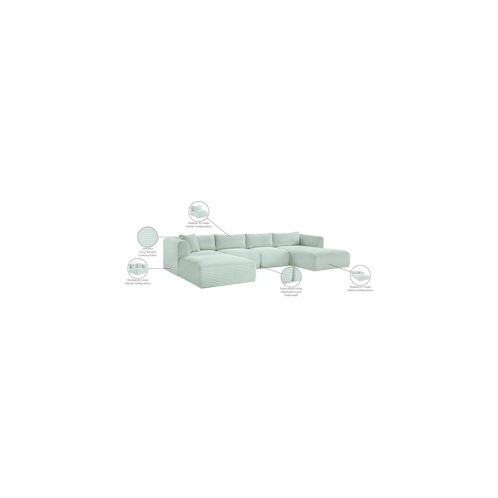 Shaggy Mint Corduroy Performance Fabric Modular Sectional
