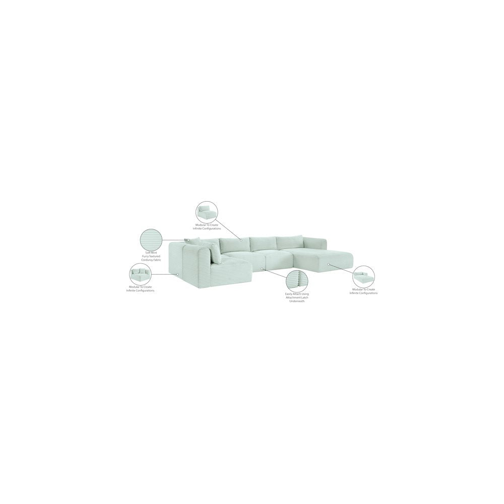 Shaggy Mint Corduroy Performance Fabric Modular Sectional