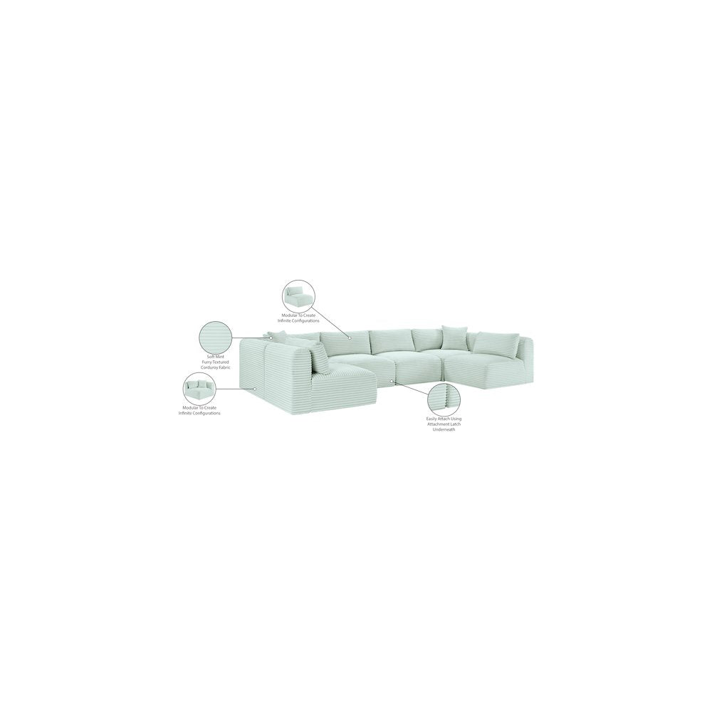 Shaggy Mint Corduroy Performance Fabric Modular Sectional