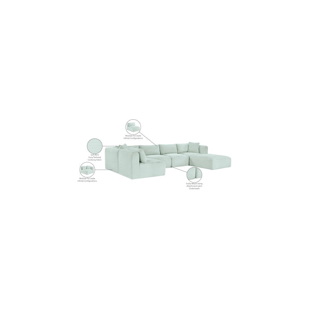 Shaggy Mint Corduroy Performance Fabric Modular Sectional