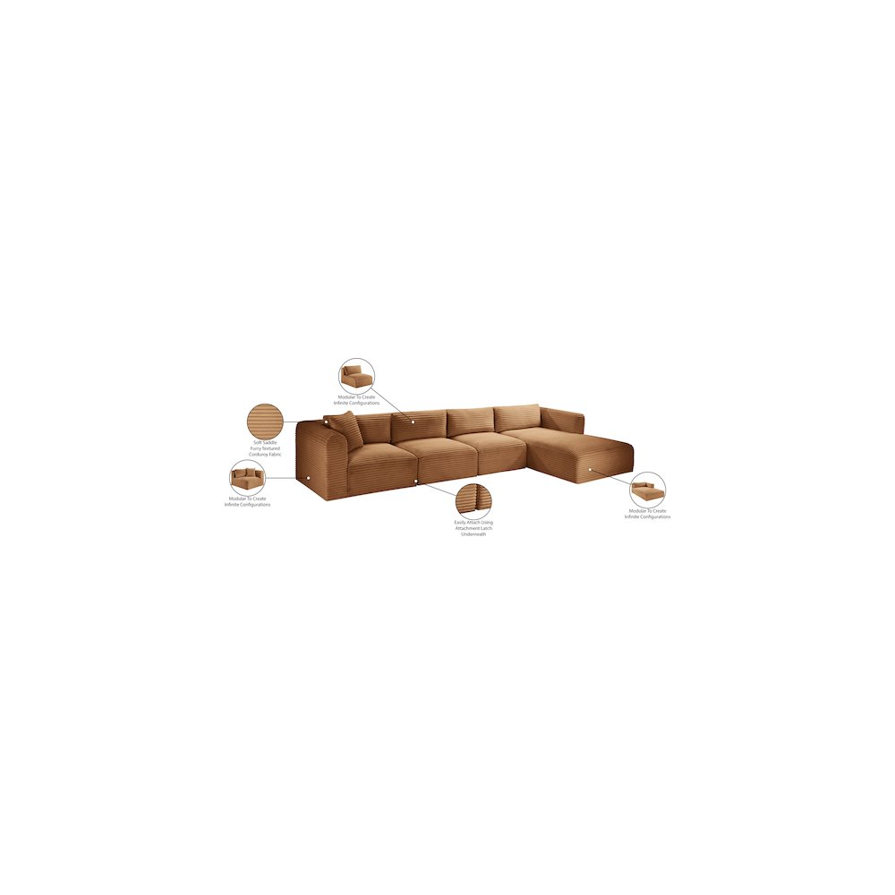 Shaggy Saddle Corduroy Performance Fabric Modular Sectional