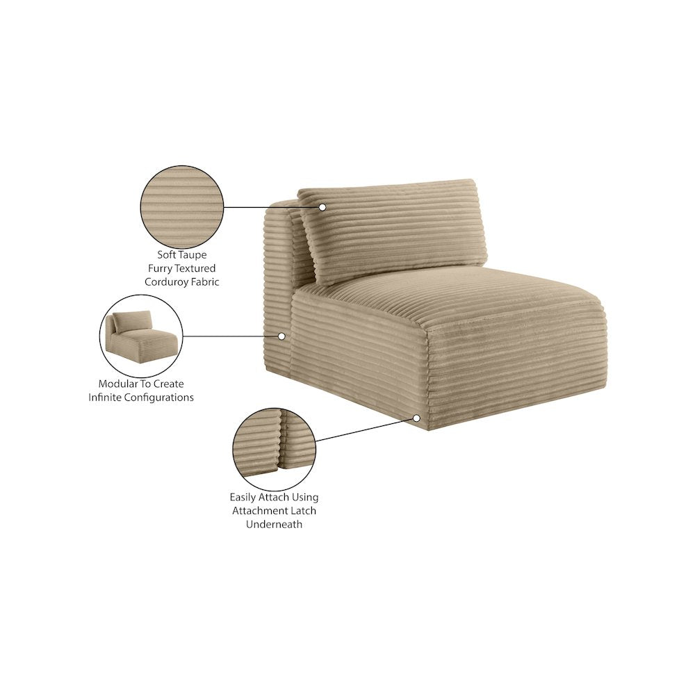 Shaggy Taupe Corduroy Performance Fabric Armless Chair