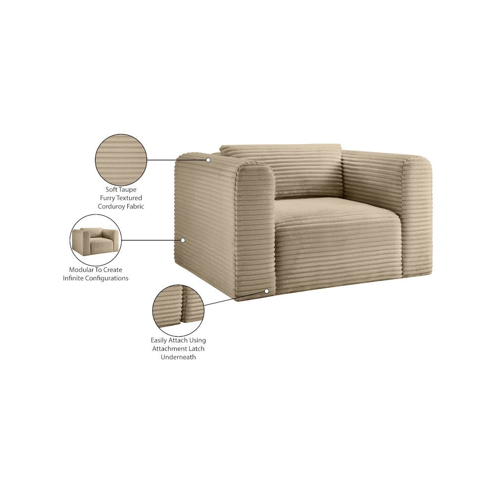 Shaggy Taupe Corduroy Performance Fabric Arm Chair
