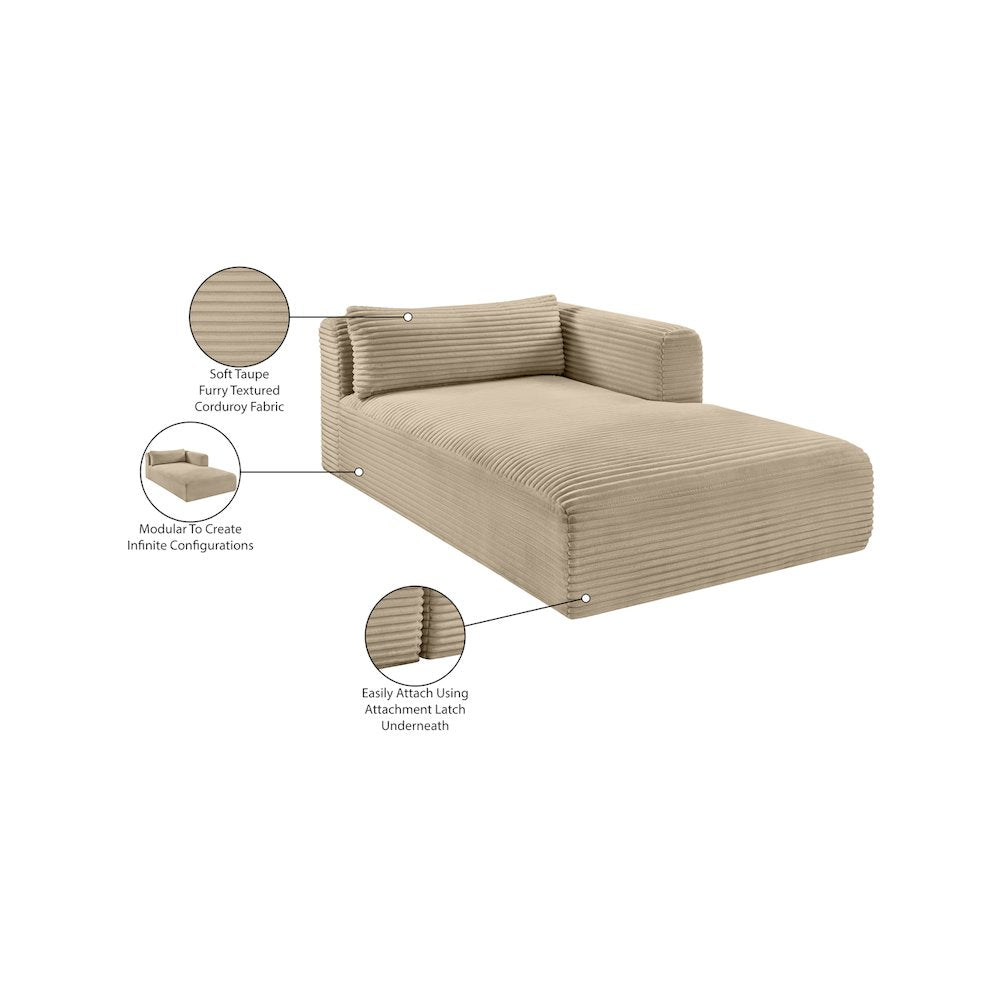 Shaggy Taupe Corduroy Performance Fabric Chaise
