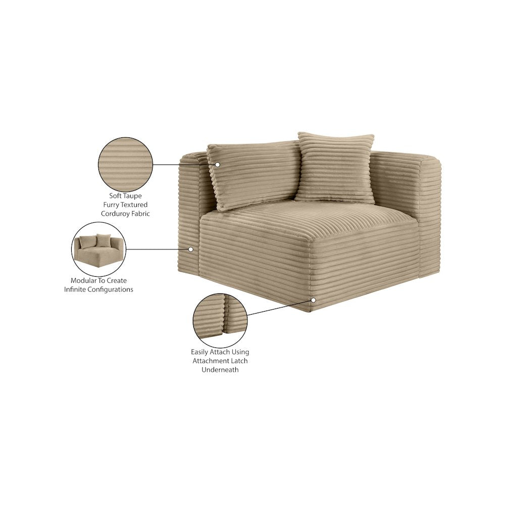 Shaggy Taupe Corduroy Performance Fabric Corner Chair