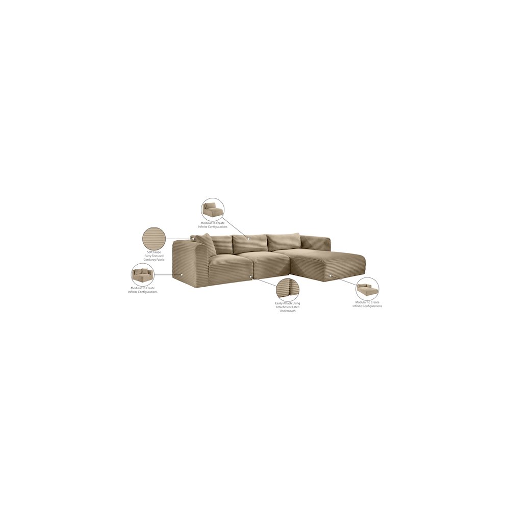 Shaggy Taupe Corduroy Performance Fabric Modular Sectional