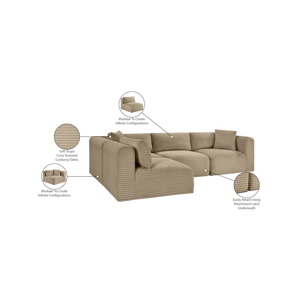 Shaggy Taupe Corduroy Performance Fabric Modular Sectional