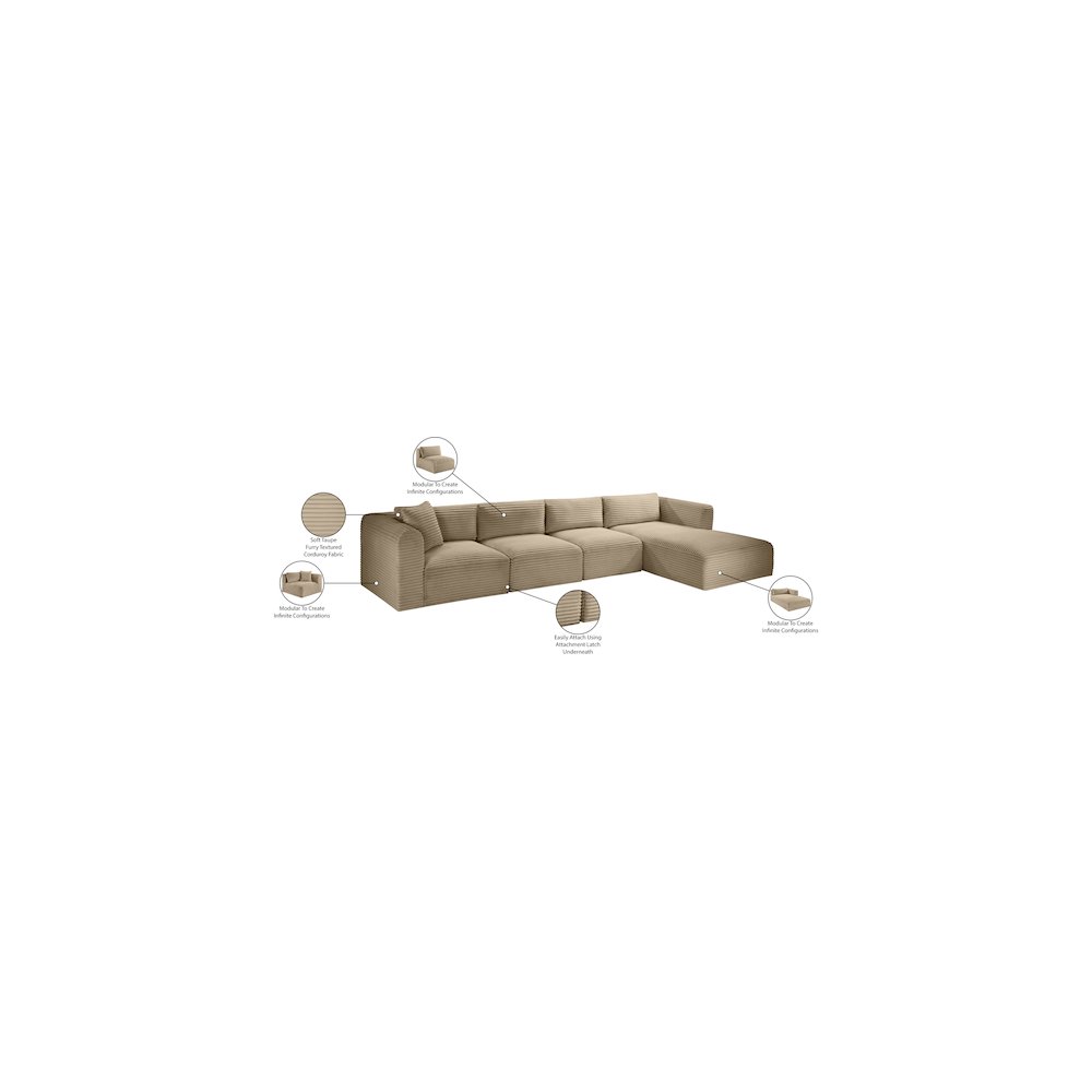 Shaggy Taupe Corduroy Performance Fabric Modular Sectional