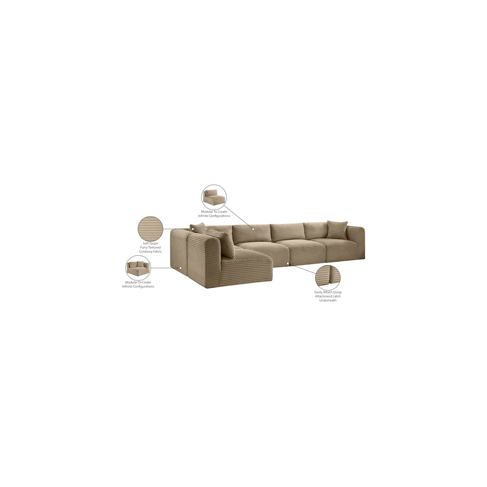 Shaggy Taupe Corduroy Performance Fabric Modular Sectional