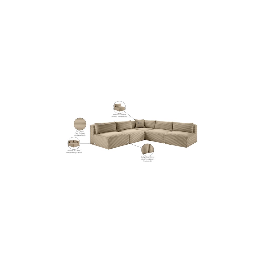 Shaggy Taupe Corduroy Performance Fabric Modular Sectional