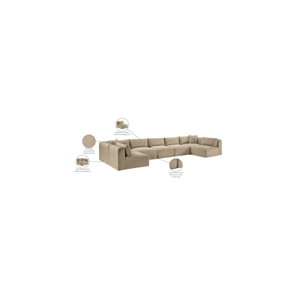 Shaggy Taupe Corduroy Performance Fabric Modular Sectional