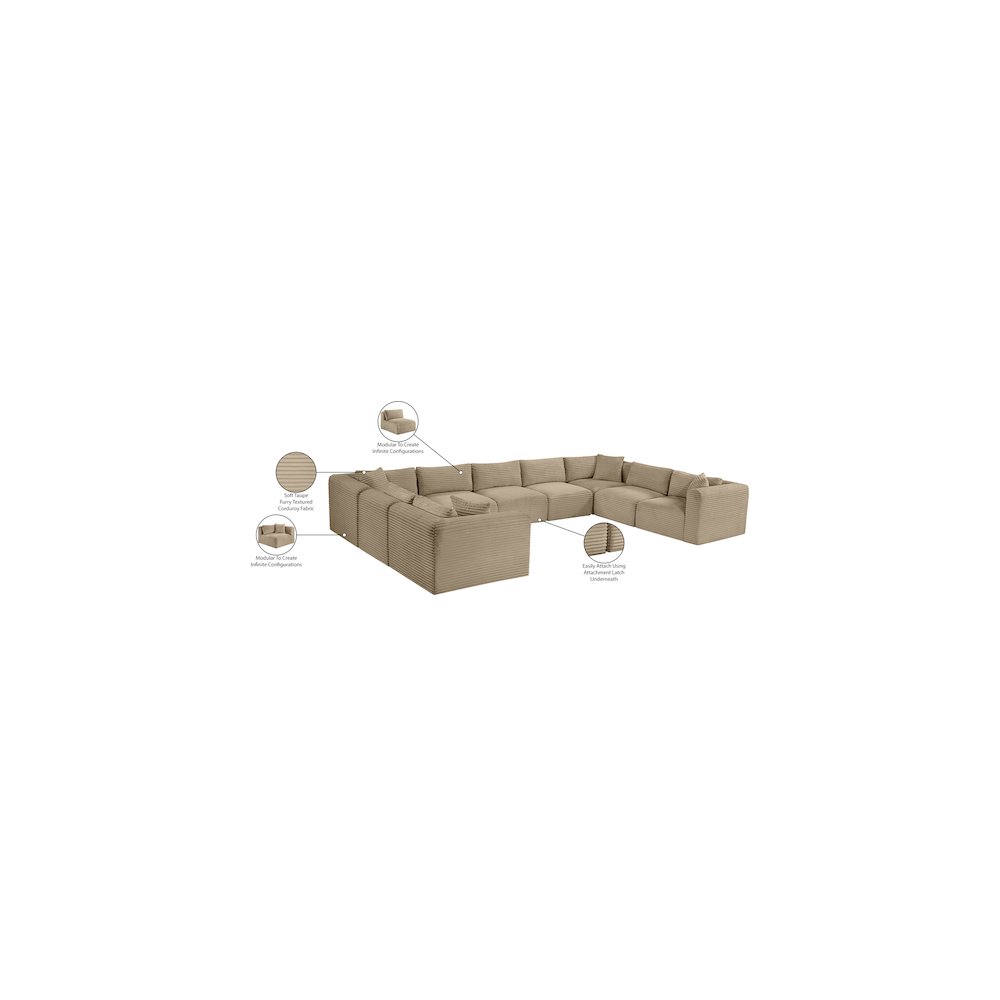 Shaggy Taupe Corduroy Performance Fabric Modular Sectional
