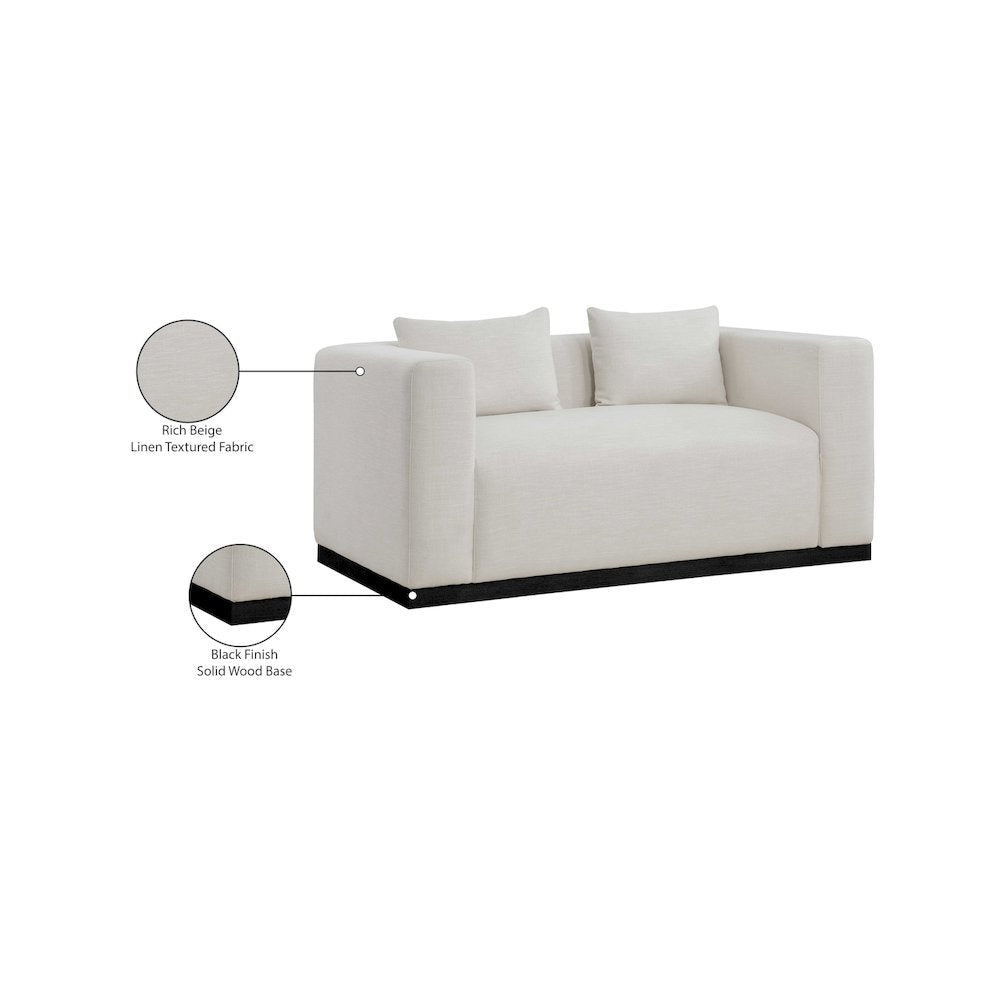 Alfie Beige Linen Textured Fabic Loveseat
