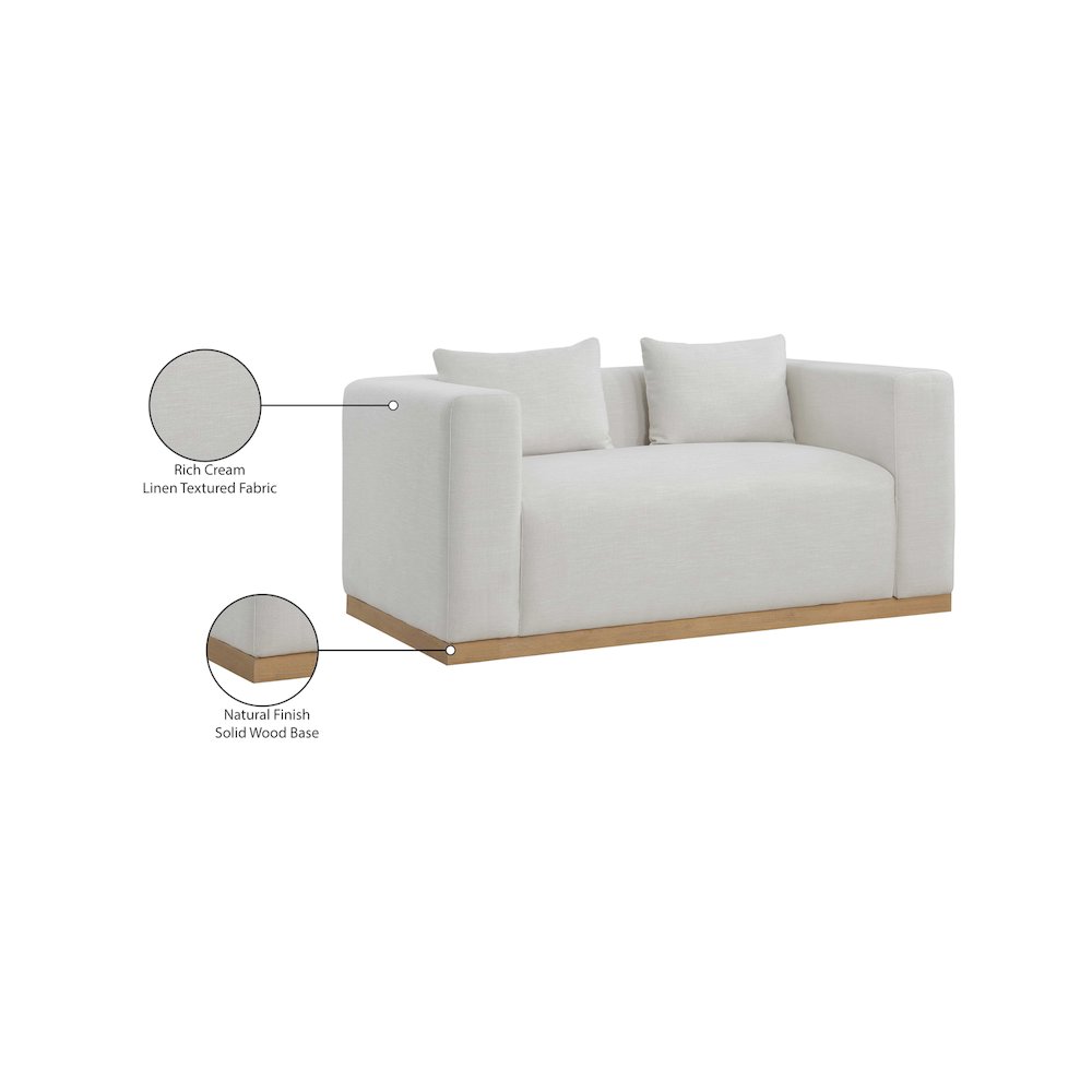 Alfie Cream Linen Textured Fabic Loveseat