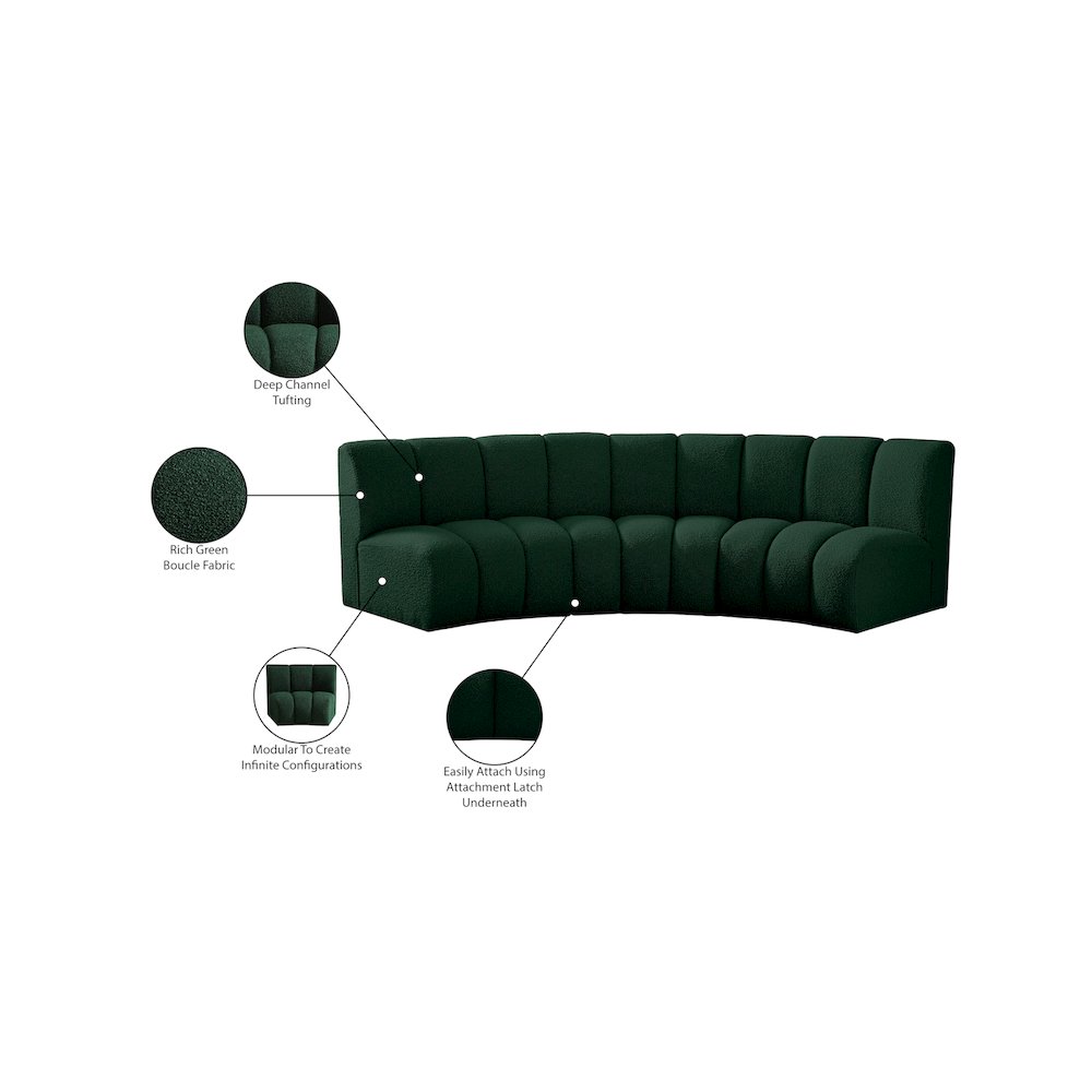 Infinity Green Boucle Fabric 3pc. Modular Sectional