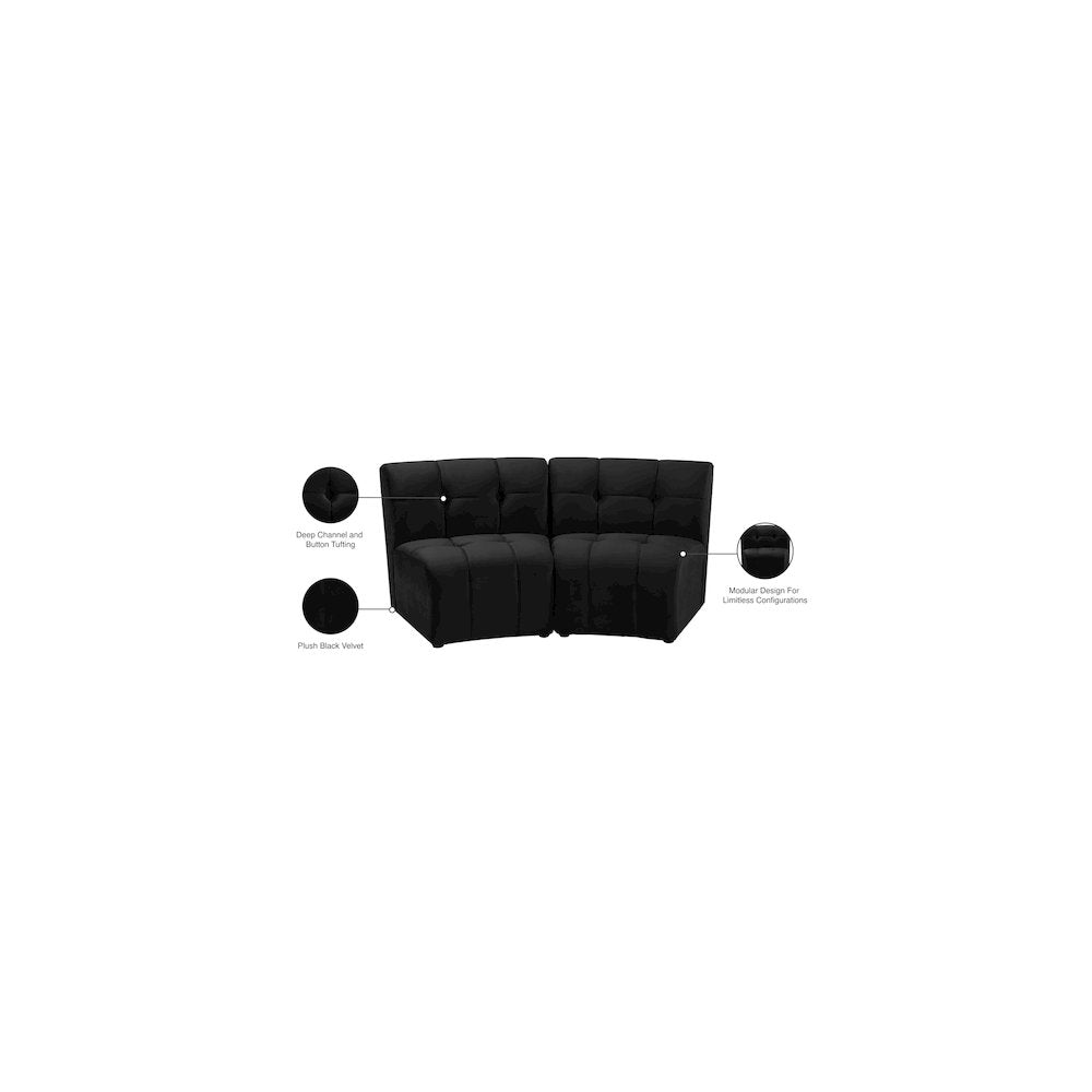 Limitless Black Velvet 2pc. Modular Sectional