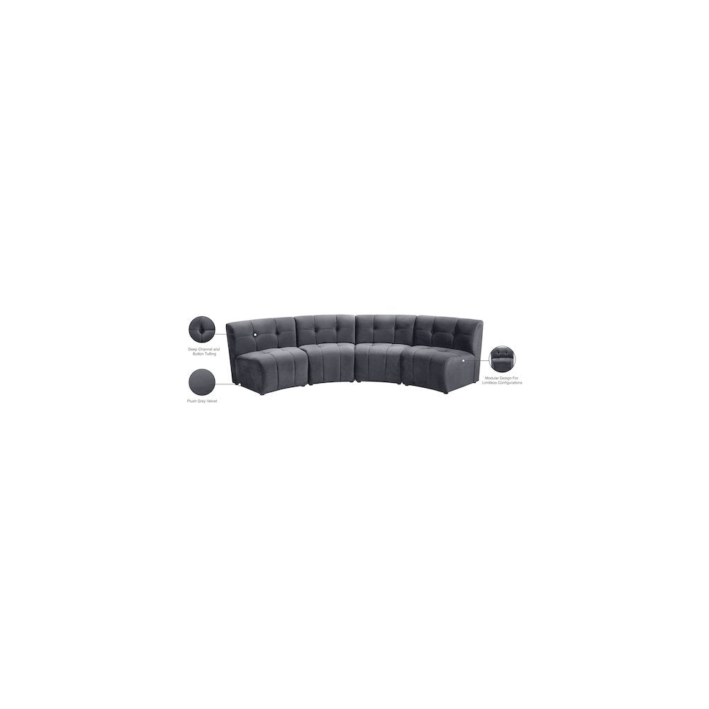 Limitless Grey Velvet 4pc. Modular Sectional