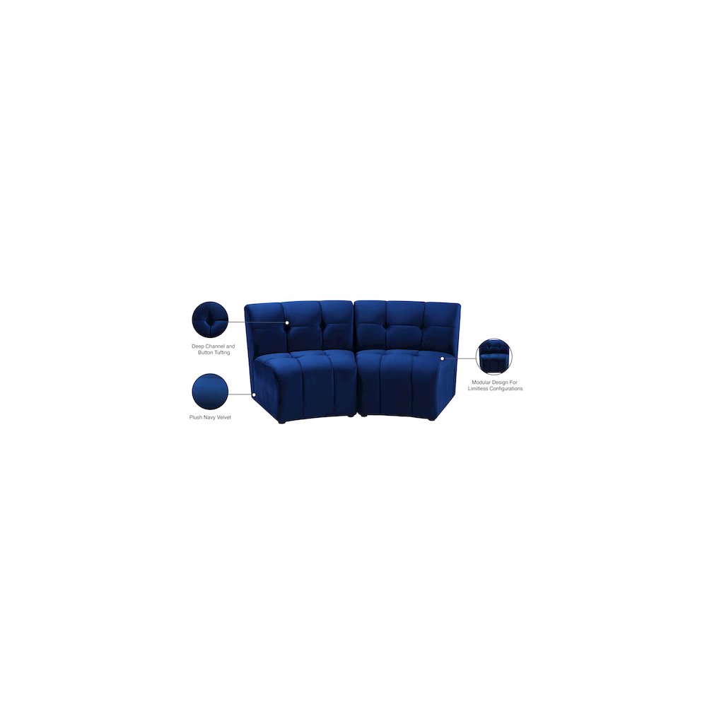 Limitless Navy Velvet 2pc. Modular Sectional