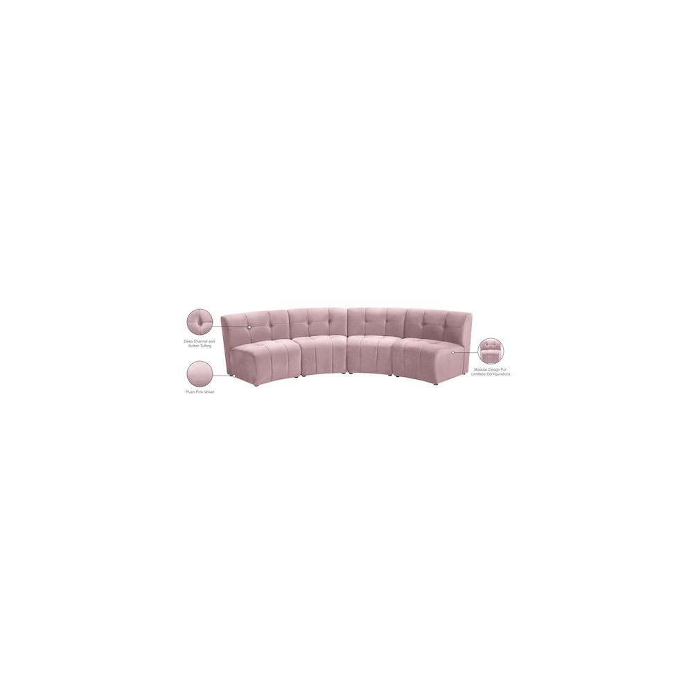 Limitless Pink Velvet 4pc. Modular Sectional