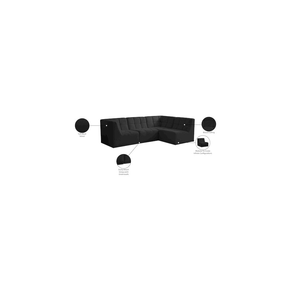 Relax Black Velvet Modular Sectional