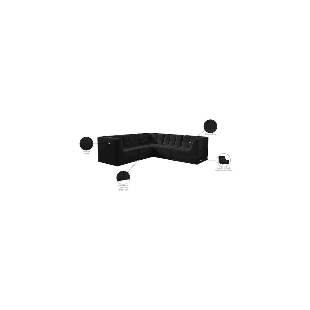 Relax Black Velvet Modular Sectional