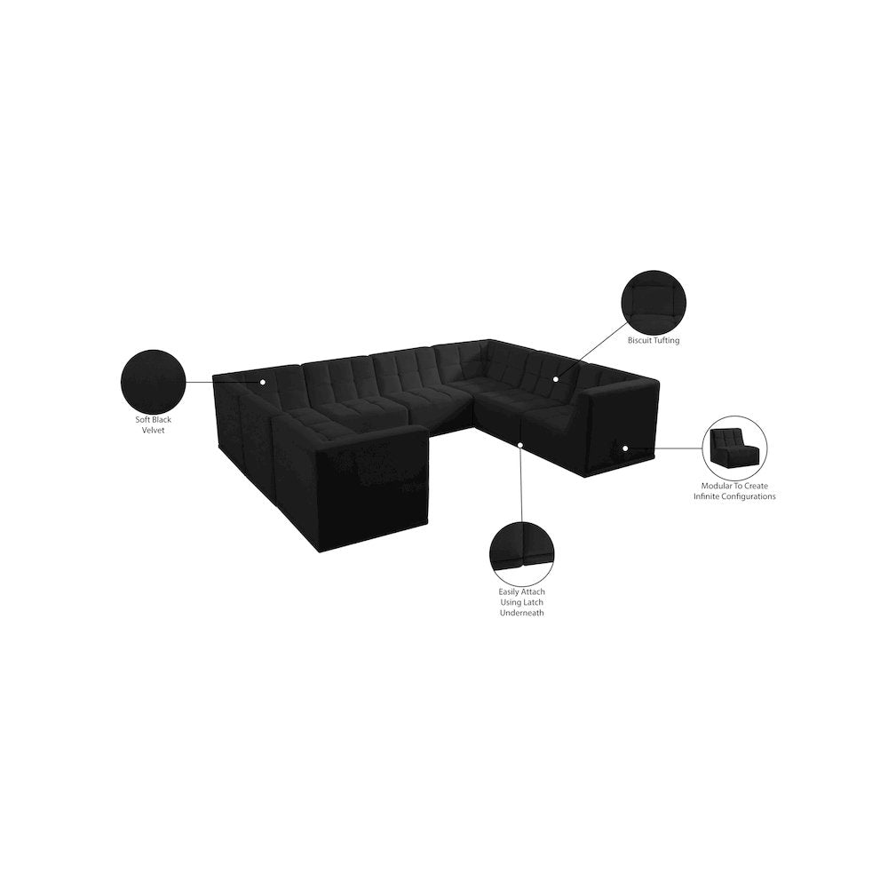 Relax Black Velvet Modular Sectional