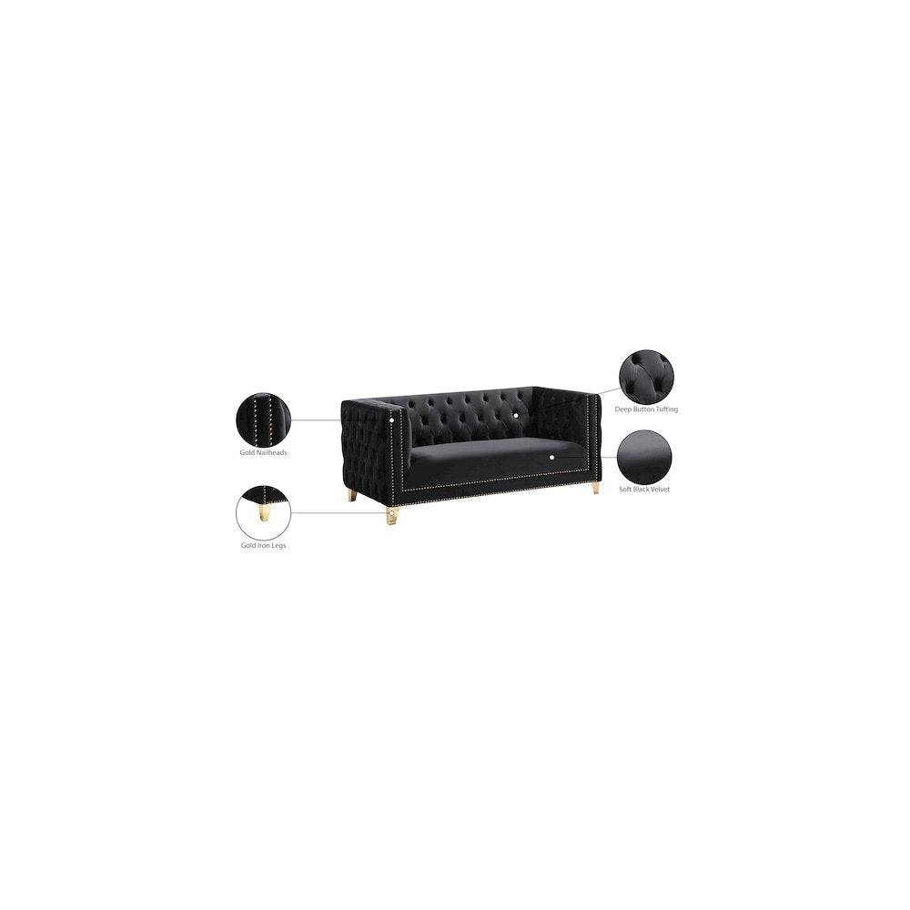 Michelle Black Velvet Loveseat