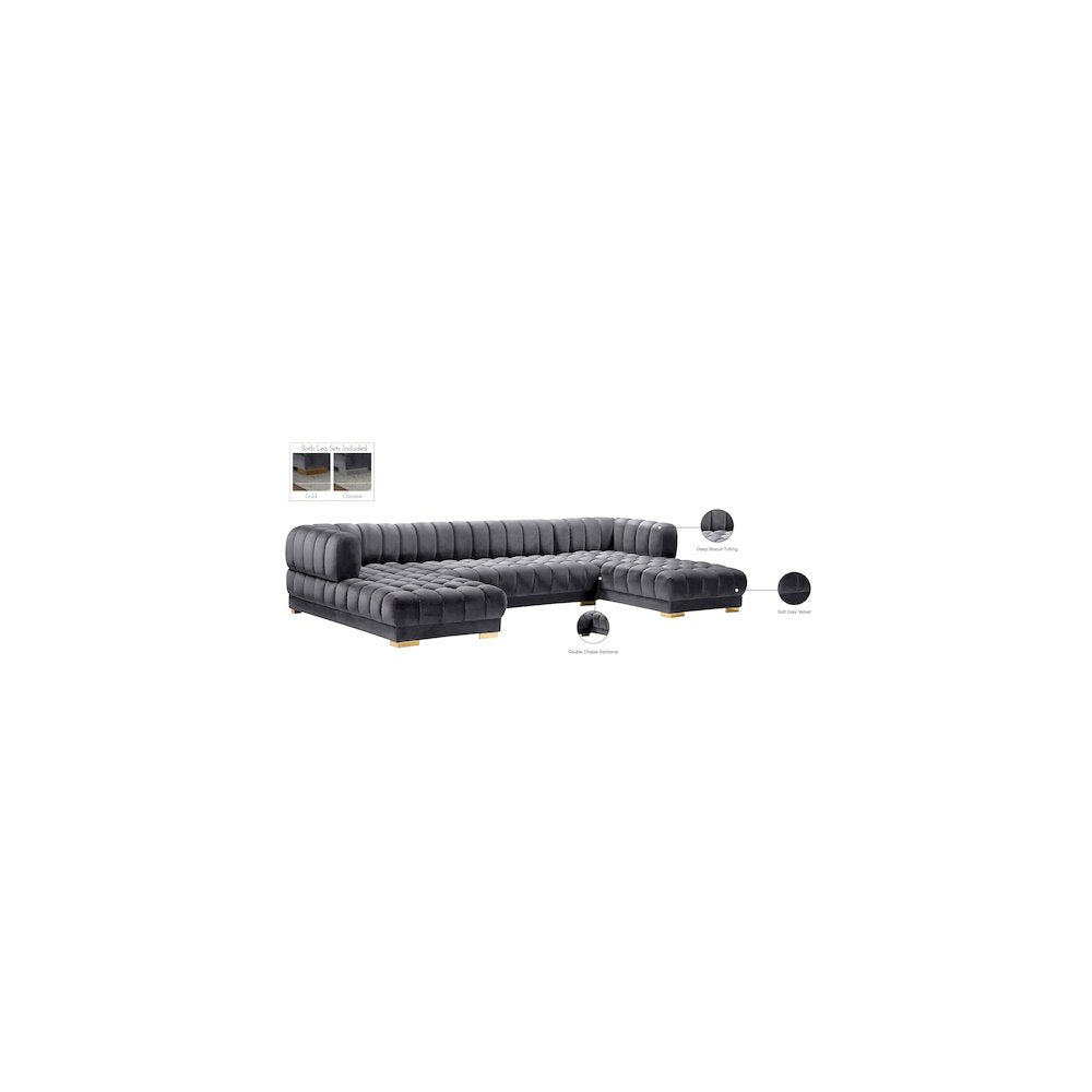 Gwen Grey Velvet 3pc. Sectional