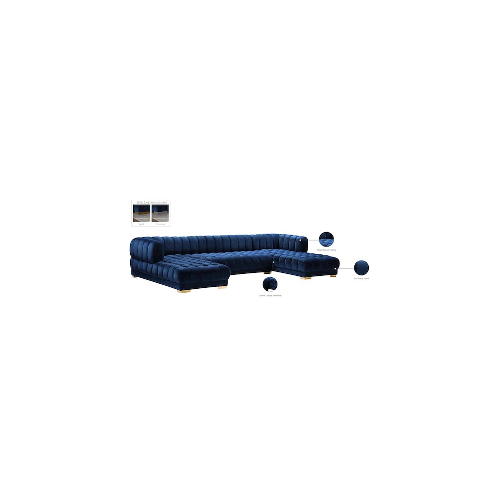 Gwen Navy Velvet 3pc. Sectional