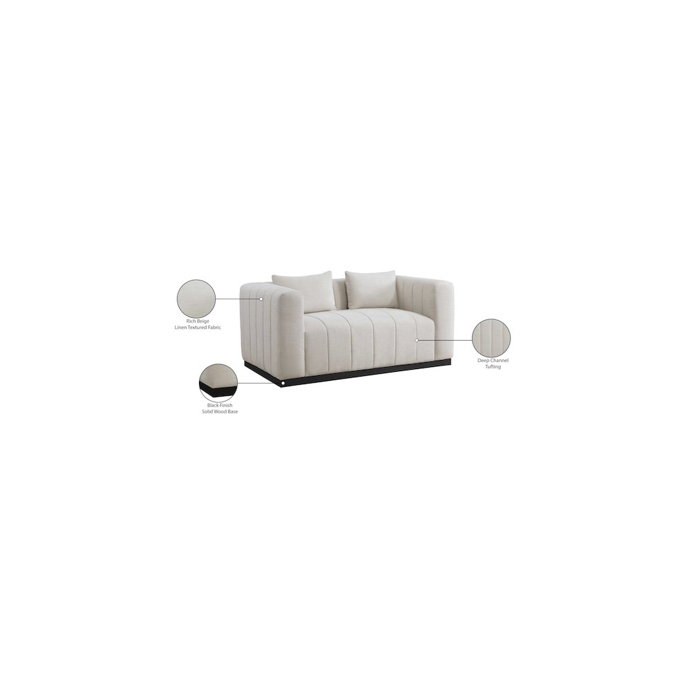 Lucia Beige Linen Textured Fabric Loveseat