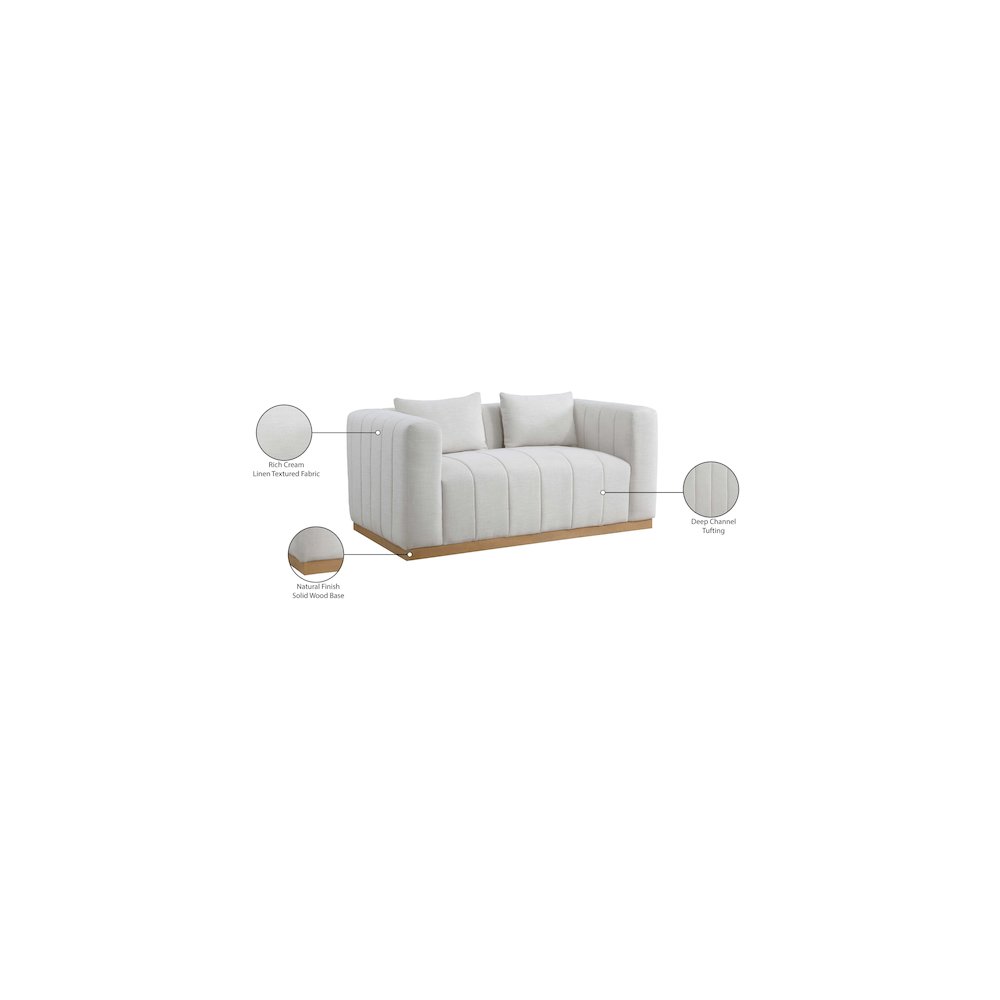 Lucia Cream Linen Textured Fabric Loveseat